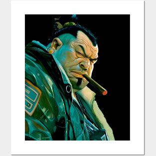 Puff Sumo 2: Smoking a Fat Cigar in a Dystopian City Scene on a dark (Knocked Out) background Posters and Art